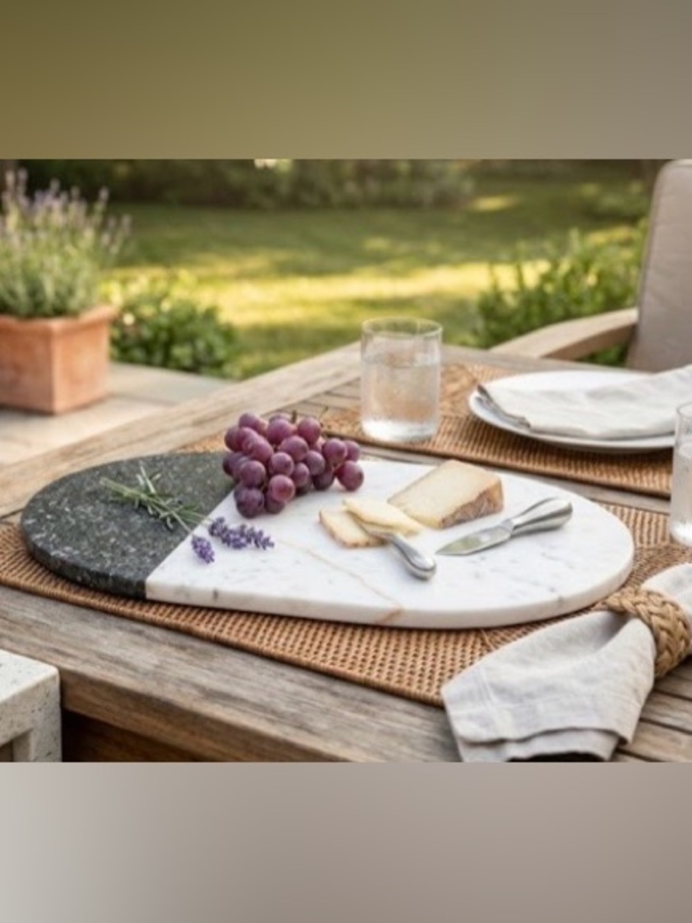 New Crate & Barrel Marble 2 tone Oval Serving Board - White/Gray Charcuterie